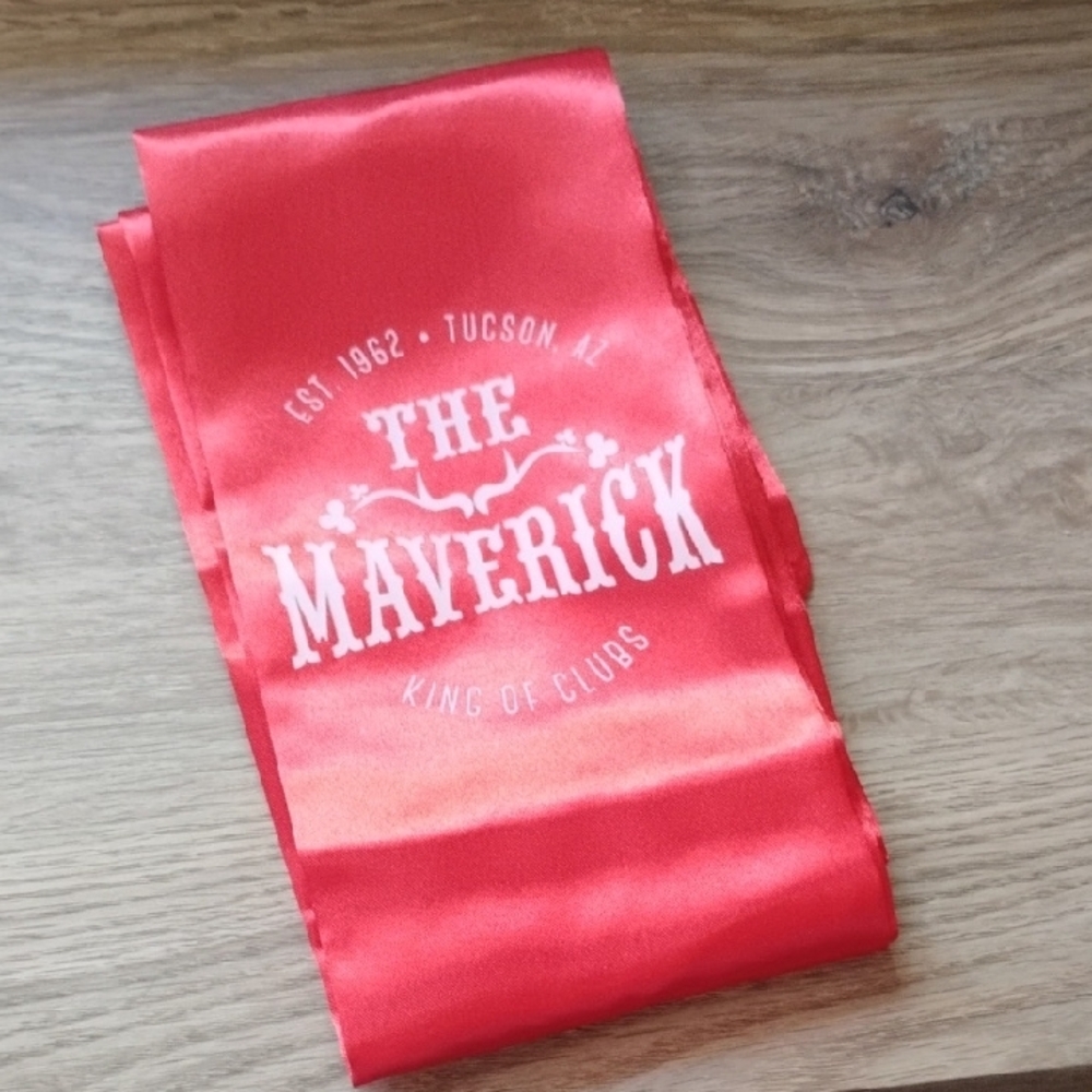 Red Satin Grad Stole with The Maverick Print